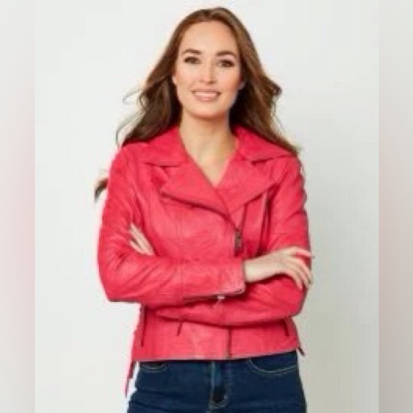 Joe Browns pink leather motorcycle jacket - Picture 2 of 13